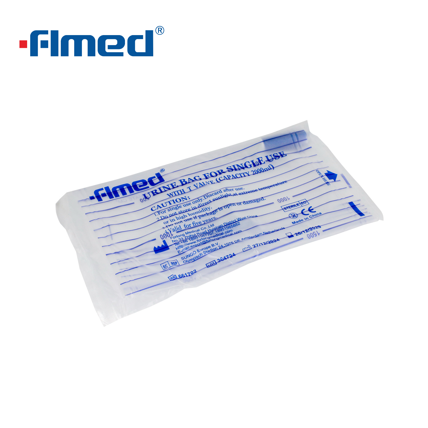 Poche à urine économique 2000 ml avec valve de sortie pull-push