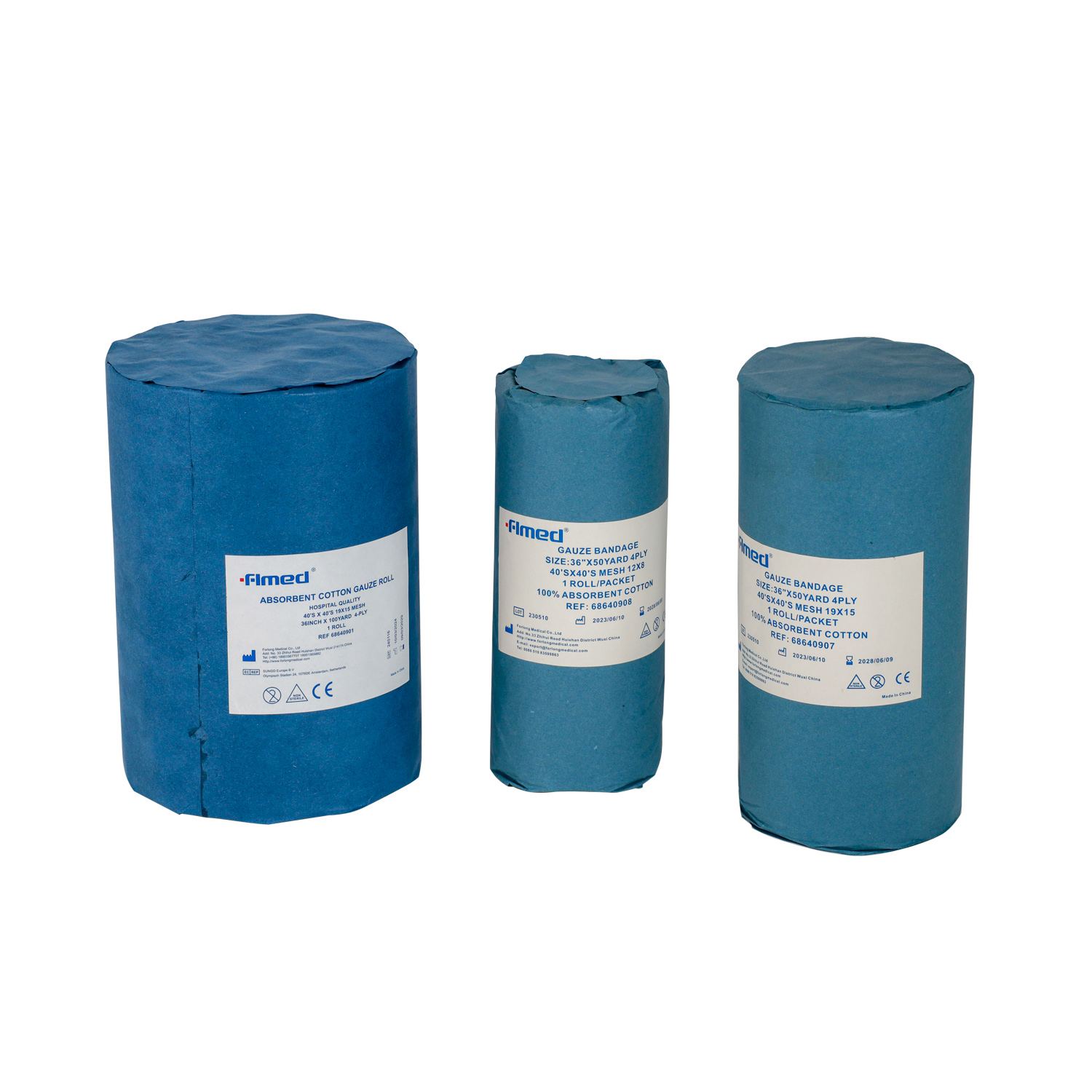 Rouleau de gaze de coton absorbant médical blanchi