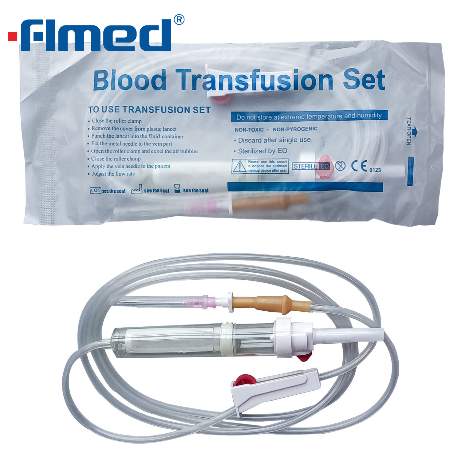 Set de transfusion sanguine jetable avec aiguille